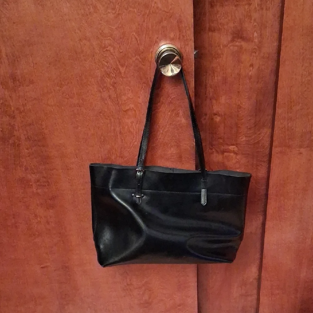 Black Leather Tote Bag - Classic Everyday Shoulder Bag